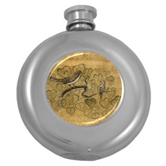 Birds Figure Old Brown Round Hip Flask (5 Oz) by Nexatart