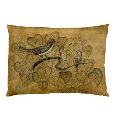 Birds Figure Old Brown Pillow Case (two Sides) by Nexatart