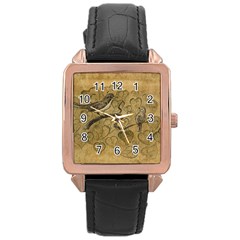 Birds Figure Old Brown Rose Gold Leather Watch  by Nexatart