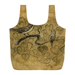 Birds Figure Old Brown Full Print Recycle Bags (l)  by Nexatart