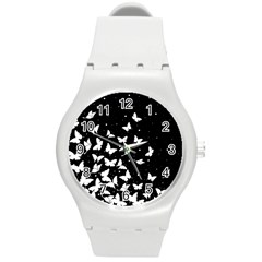 Butterfly Pattern Round Plastic Sport Watch (m) by Valentinaart