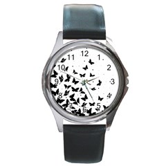 Butterfly Pattern Round Metal Watch by Valentinaart