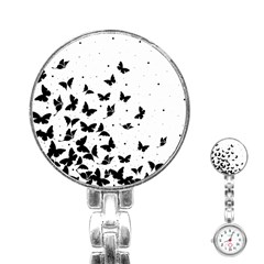 Butterfly Pattern Stainless Steel Nurses Watch by Valentinaart