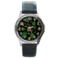 Tropical Pattern Round Metal Watch by Valentinaart