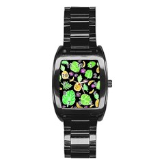 Tropical Pattern Stainless Steel Barrel Watch by Valentinaart