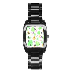 Tropical Pattern Stainless Steel Barrel Watch by Valentinaart