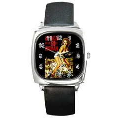 Attack Of The 50 Ft Woman Square Metal Watch by Valentinaart