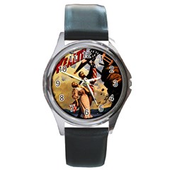 The War Of Wealth Round Metal Watch by Valentinaart