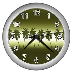 Tropical Sunset Wall Clocks (silver)  by Valentinaart