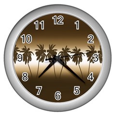 Tropical Sunset Wall Clocks (silver)  by Valentinaart