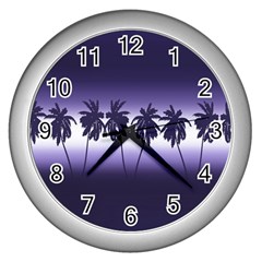 Tropical Sunset Wall Clocks (silver)  by Valentinaart