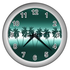 Tropical Sunset Wall Clocks (silver)  by Valentinaart