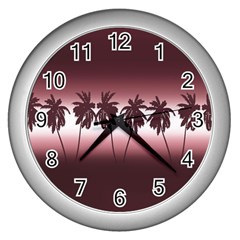 Tropical Sunset Wall Clocks (silver)  by Valentinaart