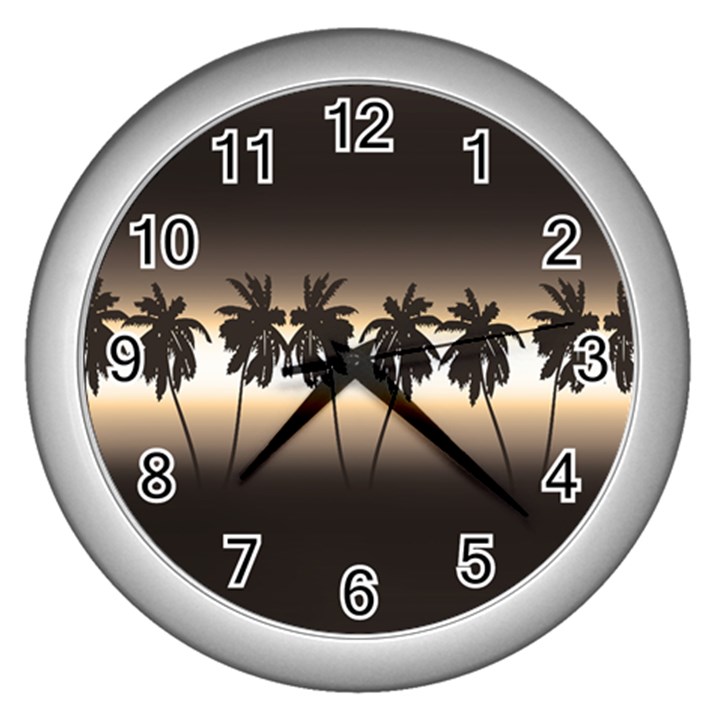 Tropical sunset Wall Clocks (Silver) 