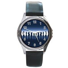 Chess Pieces Round Metal Watch by Valentinaart