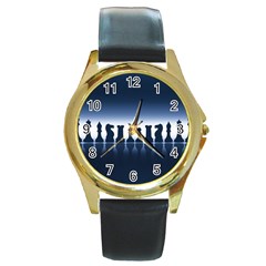 Chess Pieces Round Gold Metal Watch by Valentinaart