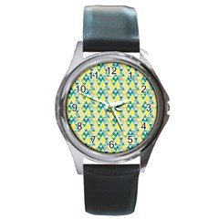 Colorful Triangle Pattern Round Metal Watch by berwies