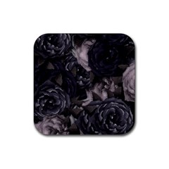 Dark Purple Roses Rubber Coaster (square)  by LovelyDesigns4U