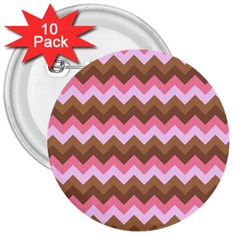 Shades Of Pink And Brown Retro Zigzag Chevron Pattern 3  Buttons (10 Pack)  by Nexatart