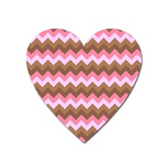 Shades Of Pink And Brown Retro Zigzag Chevron Pattern Heart Magnet by Nexatart