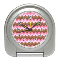 Shades Of Pink And Brown Retro Zigzag Chevron Pattern Travel Alarm Clocks by Nexatart