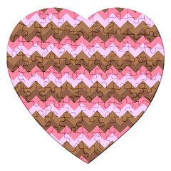 Shades Of Pink And Brown Retro Zigzag Chevron Pattern Jigsaw Puzzle (heart) by Nexatart