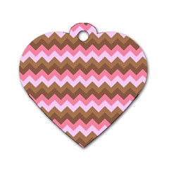 Shades Of Pink And Brown Retro Zigzag Chevron Pattern Dog Tag Heart (one Side) by Nexatart