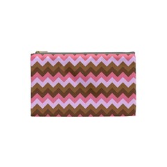 Shades Of Pink And Brown Retro Zigzag Chevron Pattern Cosmetic Bag (small)  by Nexatart