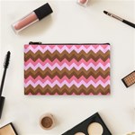 Shades Of Pink And Brown Retro Zigzag Chevron Pattern Cosmetic Bag (Small)  Front