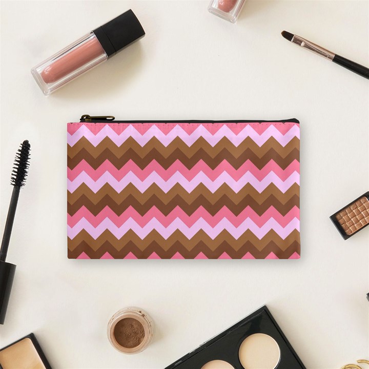 Shades Of Pink And Brown Retro Zigzag Chevron Pattern Cosmetic Bag (Small) 