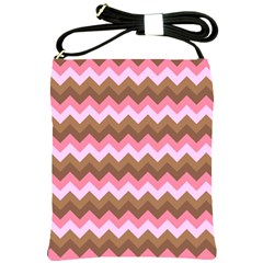 Shades Of Pink And Brown Retro Zigzag Chevron Pattern Shoulder Sling Bags by Nexatart