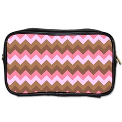 Shades Of Pink And Brown Retro Zigzag Chevron Pattern Toiletries Bags 2-side by Nexatart