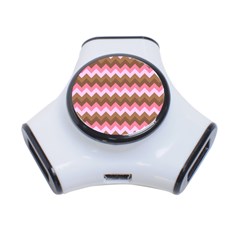 Shades Of Pink And Brown Retro Zigzag Chevron Pattern 3-port Usb Hub by Nexatart