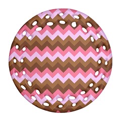 Shades Of Pink And Brown Retro Zigzag Chevron Pattern Round Filigree Ornament (two Sides) by Nexatart