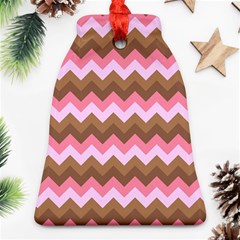 Shades Of Pink And Brown Retro Zigzag Chevron Pattern Bell Ornament (two Sides) by Nexatart