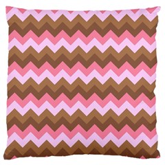 Shades Of Pink And Brown Retro Zigzag Chevron Pattern Large Cushion Case (two Sides) by Nexatart