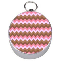 Shades Of Pink And Brown Retro Zigzag Chevron Pattern Silver Compasses by Nexatart