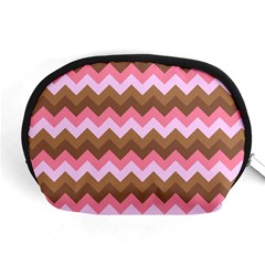 Shades Of Pink And Brown Retro Zigzag Chevron Pattern Accessory Pouches (medium)  by Nexatart