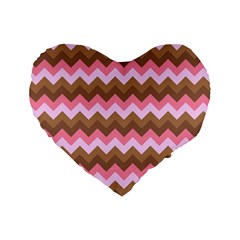 Shades Of Pink And Brown Retro Zigzag Chevron Pattern Standard 16  Premium Flano Heart Shape Cushions by Nexatart