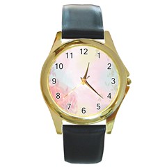 Watercolor Floral Round Gold Metal Watch