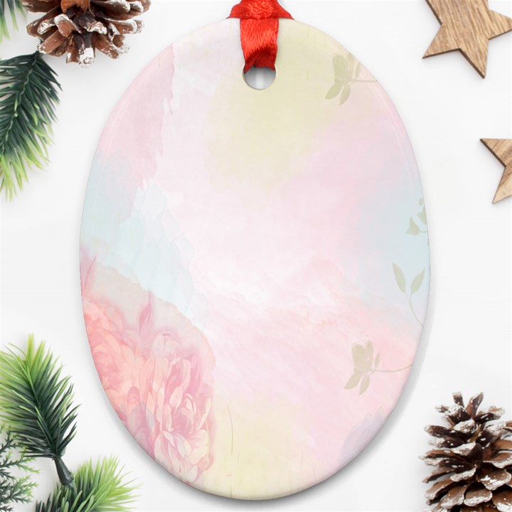 Watercolor Floral Oval Ornament (Two Sides)