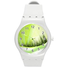 Green Background Wallpaper Texture Round Plastic Sport Watch (m) by Nexatart