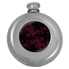 Pink Floral Pattern Background Round Hip Flask (5 Oz) by Nexatart