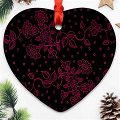 Pink Floral Pattern Background Heart Ornament (two Sides) by Nexatart