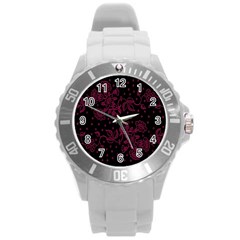 Pink Floral Pattern Background Round Plastic Sport Watch (l) by Nexatart