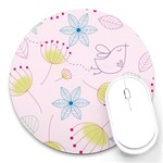 Pretty Summer Garden Floral Bird Pink Seamless Pattern Round Mousepads Front