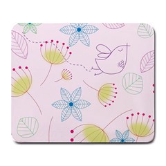 Pretty Summer Garden Floral Bird Pink Seamless Pattern Large Mousepads by Nexatart