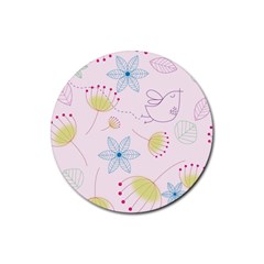 Pretty Summer Garden Floral Bird Pink Seamless Pattern Rubber Coaster (round)  by Nexatart