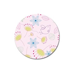 Pretty Summer Garden Floral Bird Pink Seamless Pattern Magnet 3  (round) by Nexatart