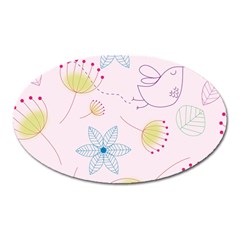 Pretty Summer Garden Floral Bird Pink Seamless Pattern Oval Magnet